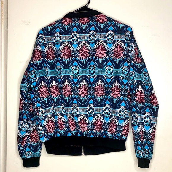 Blue, Pink and White Patterned Bomber Jacket - Picture 2 of 2